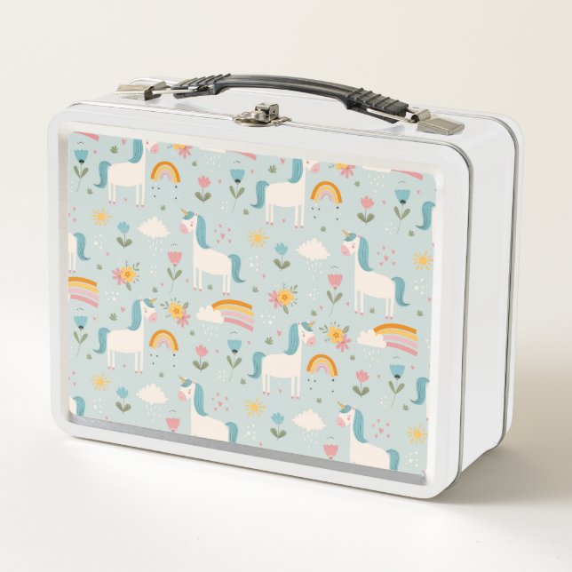 Lunch Box Pastel mignon Rainbow Unicorn Motif (Devant)