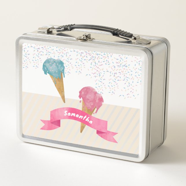 Lunch Box Pastel Retro Aquarelle Crème glacée et arrosages (Devant)