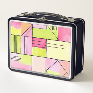 Lunch Box Patchwork Abstrait Rose et Vert Citron