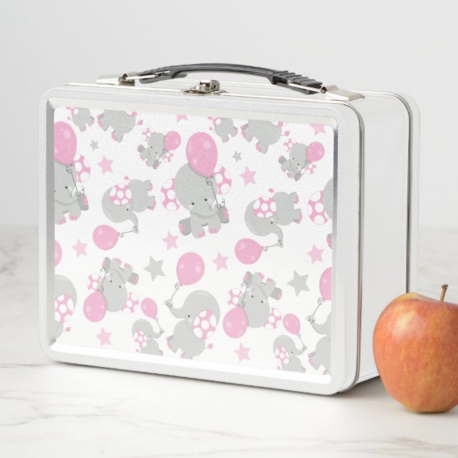 Lunch Box Pattern of Elephants, Cute Elephants - Pink Gray (En situation)