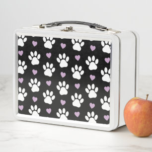 Lunch Box Paw Motif, Chien Paws, White Paws, Lilac Hearts