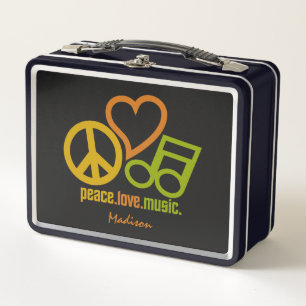 Lunch Box Peace Love Music nom personnalisé