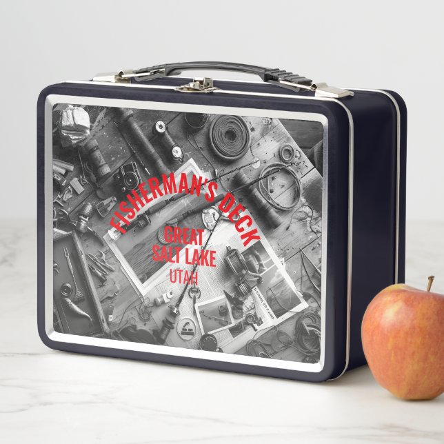 Lunch Box Pêcheur noir et blanc personnalisé (En situation)