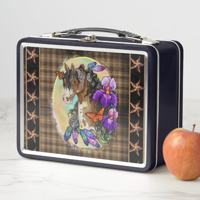 Lunch Box Peindre Cheval Mustang avec Iris et papillons (En situation)