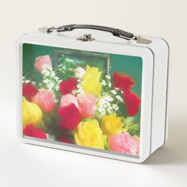 Lunch Box Peinture Bouquet Rose - Jolie Art Fleur Originale (Devant)
