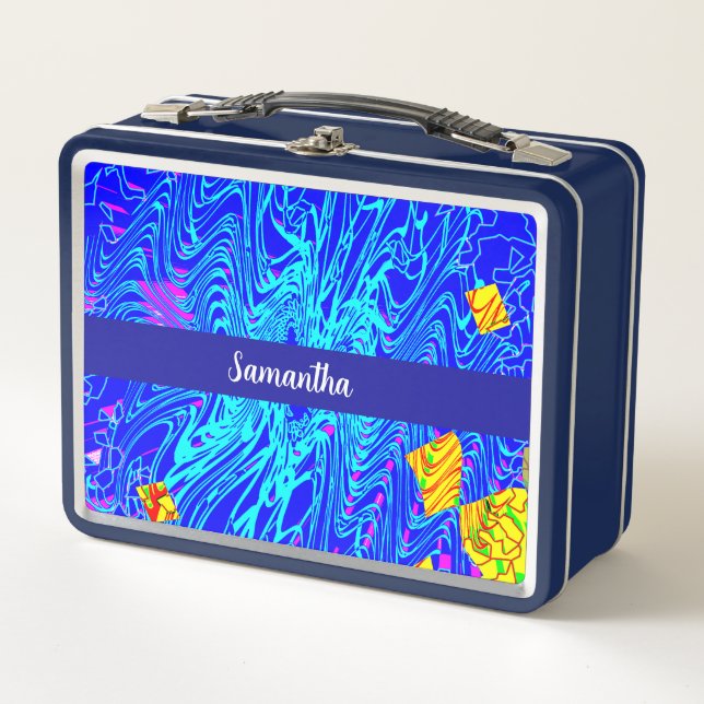 Lunch Box Peinture d'art Abstrait bleu moderne (Devant)
