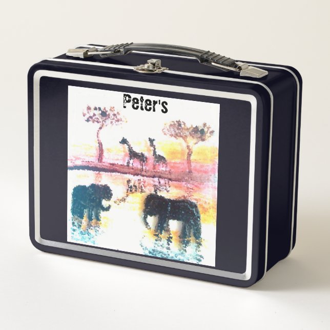 Lunch Box Peinture de la faune Eléphants Giraffe Personnalis (Devant)