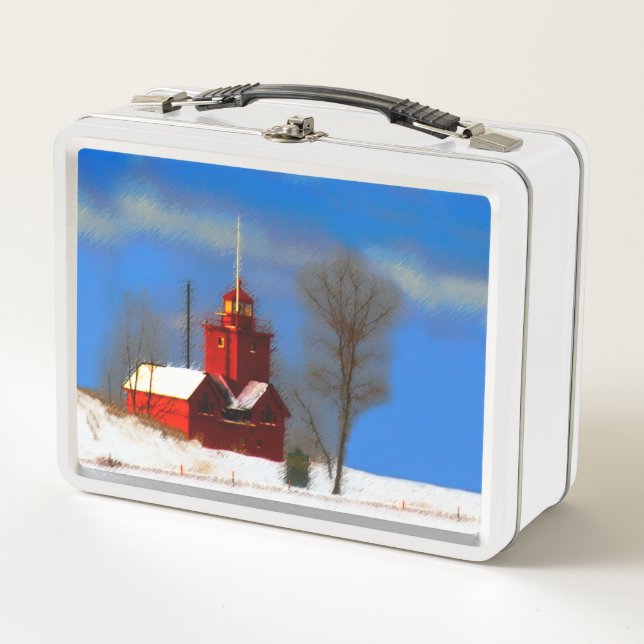 Lunch Box Peinture de phare rouge - Art original (Devant)