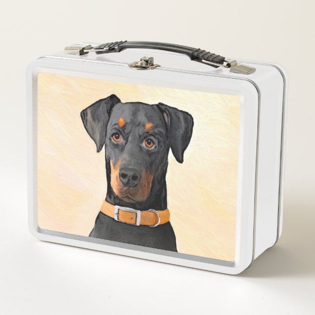 Lunch Box Peinture Doberman Pinscher non rognée Art original (Devant)