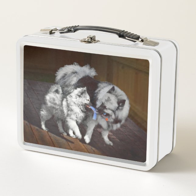 Lunch Box Peinture Keeshond Playtime - Jolie art original ch (Devant)