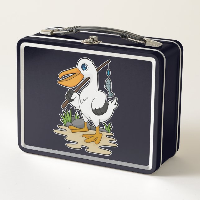 Lunch Box Pélican comme pêcheur avec la baguette de pêche et (Devant)