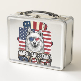 Lunch Box Père Esquimau Américain Patriotique Vintage Chien