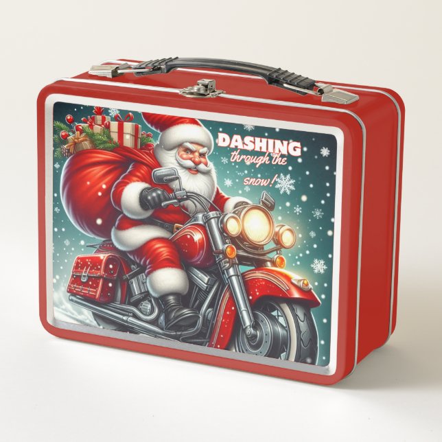 Lunch Box Père Noël en moto (Devant)