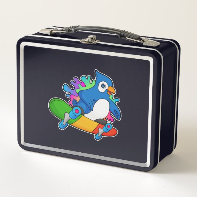 Lunch Box Perroquet en tant que skate avec skateboard (Devant)