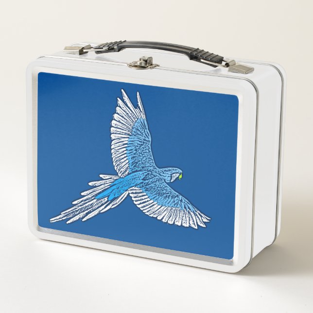 Lunch Box Perroquet en vol, bleu cobalt et blanc (Devant)