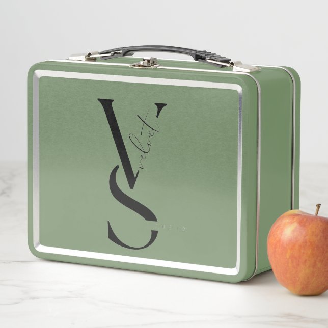 Lunch Box Personalized Initial Monogram Metal Lunch Pail (En situation)