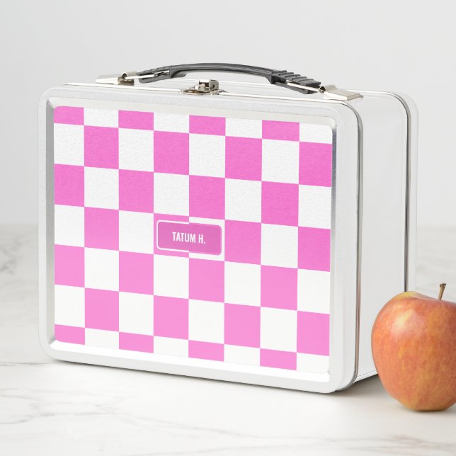Lunch Box Personnalisé À damiers Neon Rose Highlight (En situation)