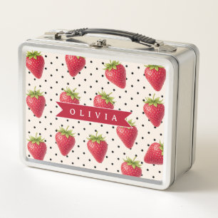 Lunch Box Personnalisé Rétro Fraise à pois Vintage