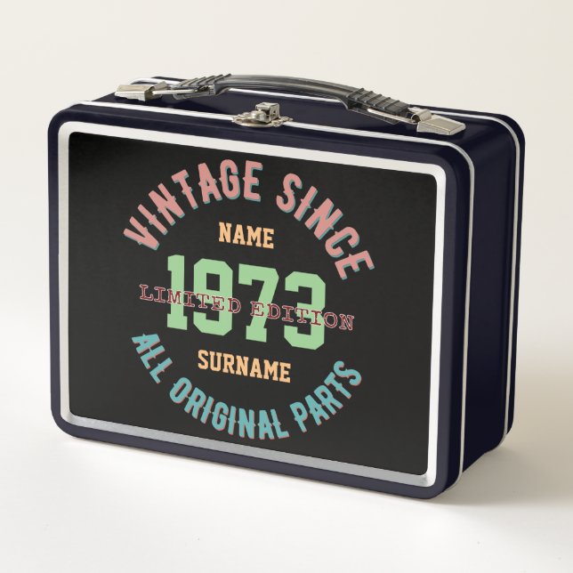 LUNCH BOX PERSONNALISER NOM ANNIVERSAIRE ANNÉE CADEAUX VINTA (Devant)