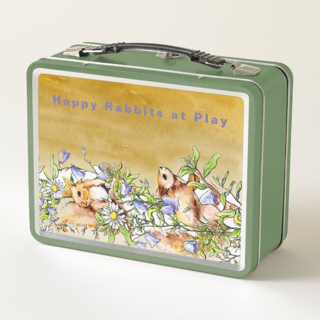 Lunch Box Personnalisez Happy Rabbits au jeu parmi les fleur (Dos)
