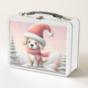 Lunch Box Petit chiot de Noël en chapeau santa
