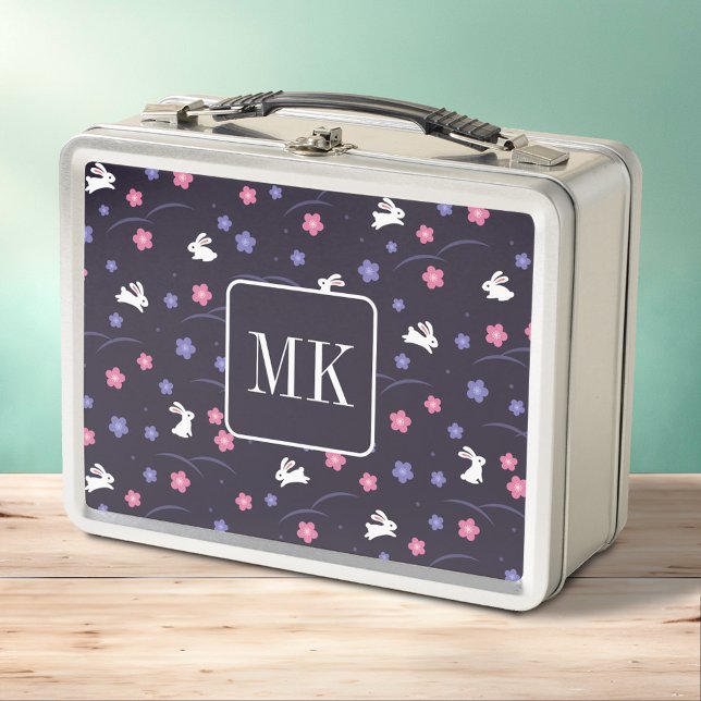 Lunch Box Petit lapin Lapin Motif Monogramme Initiales viole (Créateur téléchargé)