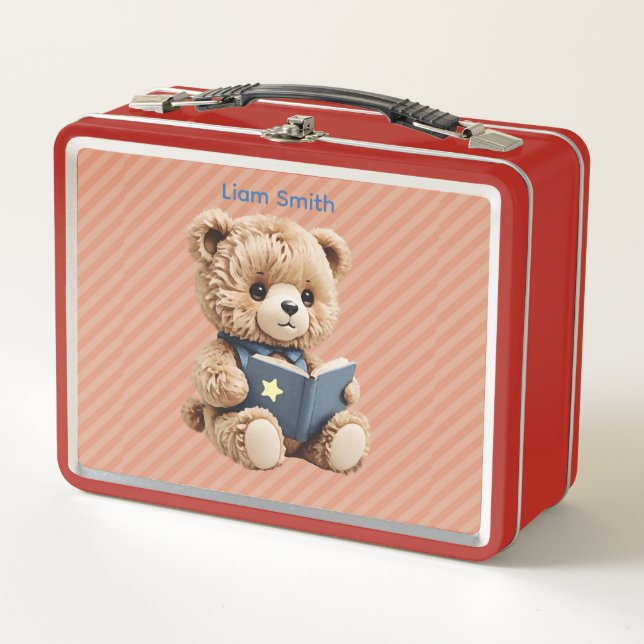Lunch Box Petit ours lisant avec des rayures (Devant)