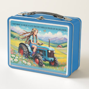 Lunch Box Petite Fille Conduisant Un Tracteur À Travers Les