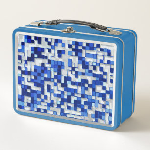 Lunch Box Petits carrés éparpillés, tons de bleu avec blanc