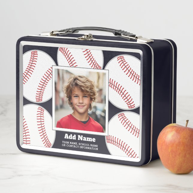 Lunch Box Photo de baseball Ajouter votre nom et contact sco (En situation)