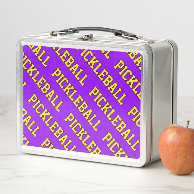 Lunch Box PICKLEBALL Jaune Carrelé Sur Violet Clair (En situation)
