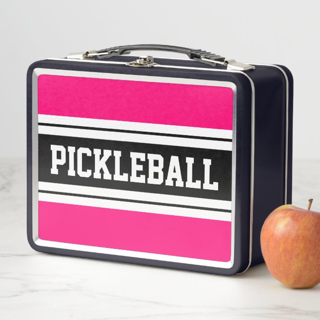 Lunch Box PICKLEBALL Sportif Gras Rose Noir Blanc Stripes (En situation)
