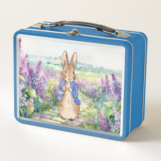 Lunch Box Pierre le Lapin avec des lilas à l'aquarelle  (Devant)