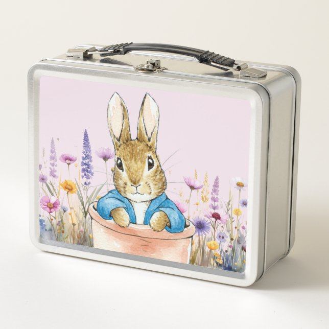 Lunch Box Pierre le lapin dans Pot Plante Fleurs sauvages  (Devant)