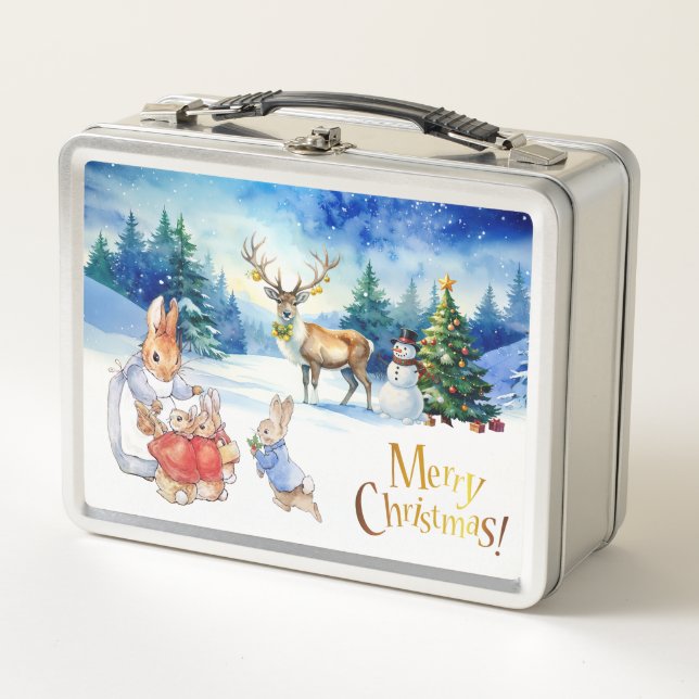 Lunch Box Pierre le lapin et un renne Joyeux Noël (Devant)