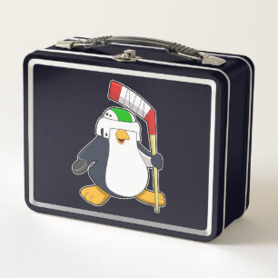 Lunch Box Pingouin au hockey sur glace avec bâton de hockey 