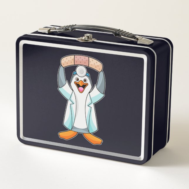 Lunch Box Pingouin comme docteur avec plâtre (Devant)