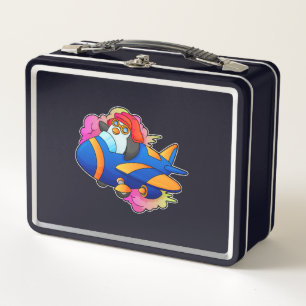 Lunch Box Pingouin comme pilote avec avion