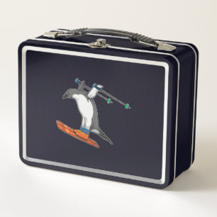Lunch Box Pingouin comme Saut à ski avec Ski