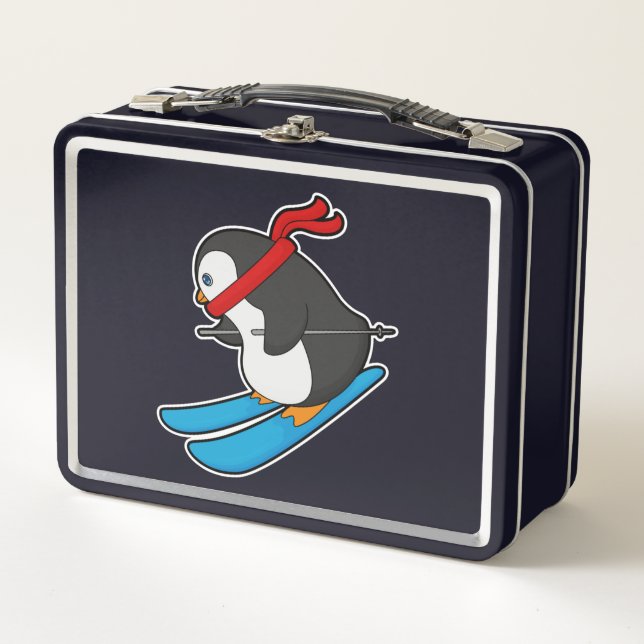 Lunch Box Pingouin comme skieur avec ski (Devant)