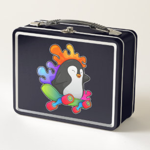 Lunch Box Pingouin en patinage avec skateboard