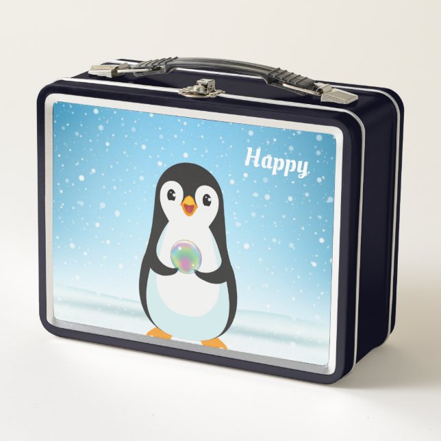 Lunch Box Pingouin mignon sur bleu clair (Devant)