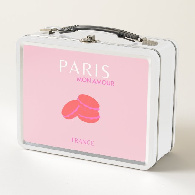 Lunch Box Pink Paris Travel Art Preppy Macarons (Devant)