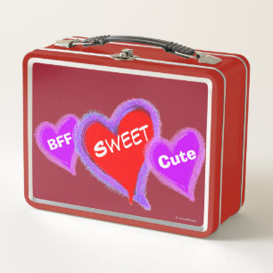 Lunch Box Pink Purple Blue Hearts doux mignon