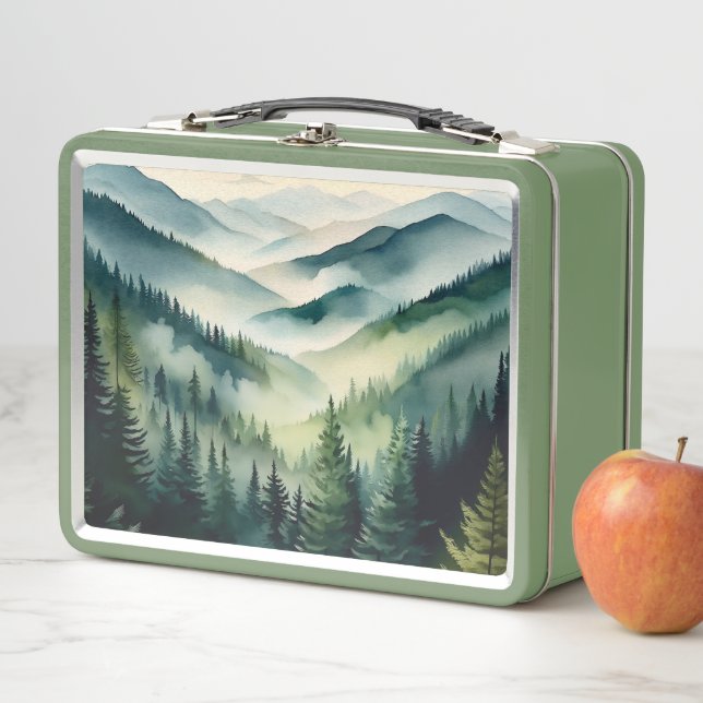 Lunch Box Pins de montagne par matin brumeux (En situation)