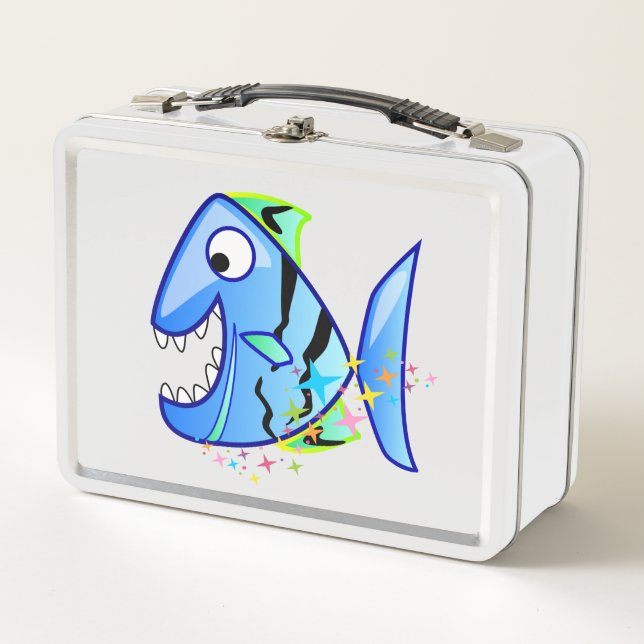 Lunch Box Piranha Tropical Bleu avec étoiles (Devant)