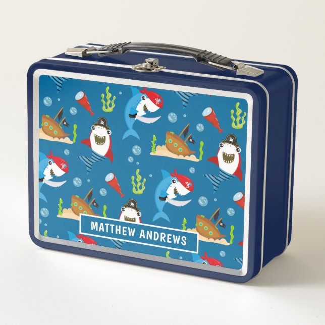 Lunch Box Pirate Shark Nom personnalisé Enfants modernes (Devant)