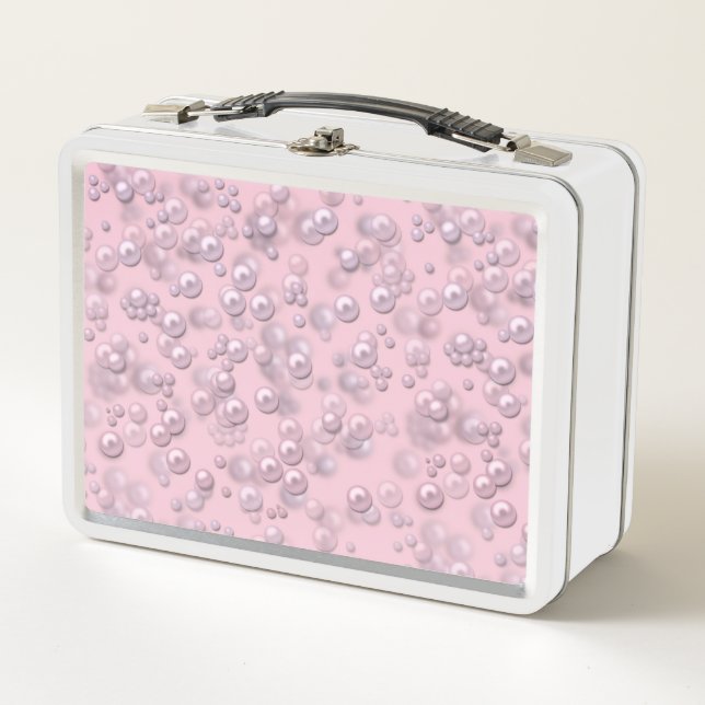Lunch Box Placers de perles blanches roses sur velours rose (Devant)