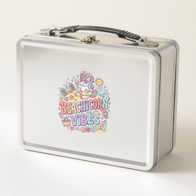 Lunch Box Plage de licorne Vibes Fantaisiste Fond Blanc (Devant)
