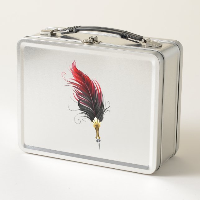 Lunch Box Plume rouge avec pointe en or (Devant)